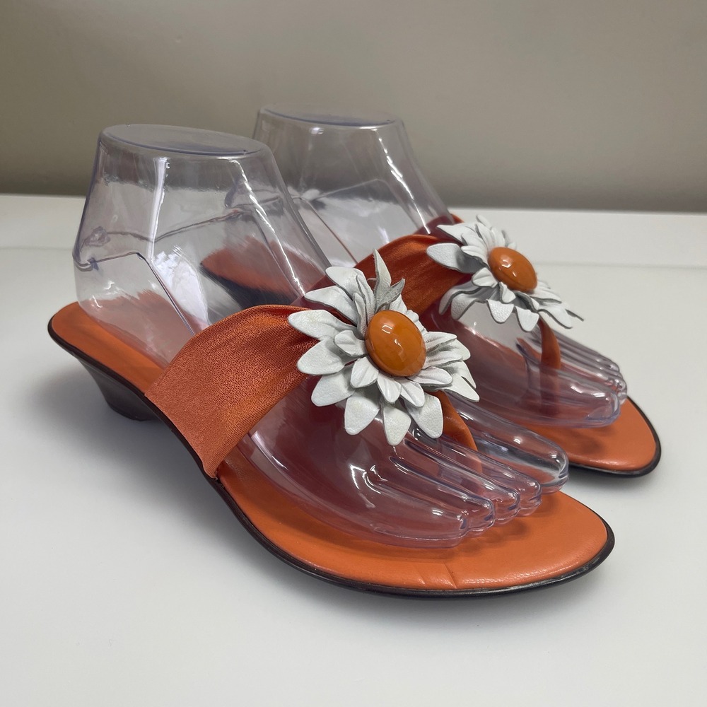 Italian Shoemakers Orange Floral Thong Sandals Wedge Heel Made in Italy Womens 8